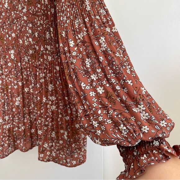 Flowy Floral Long Sleeve Blouse, Tied High Collar - Picture 3 of 10